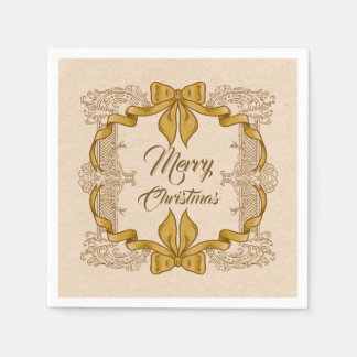 Merry Christmas Gold Bow Vintage Napkin