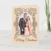 Merry Christmas Gold Bow Vintage Photo Frame
