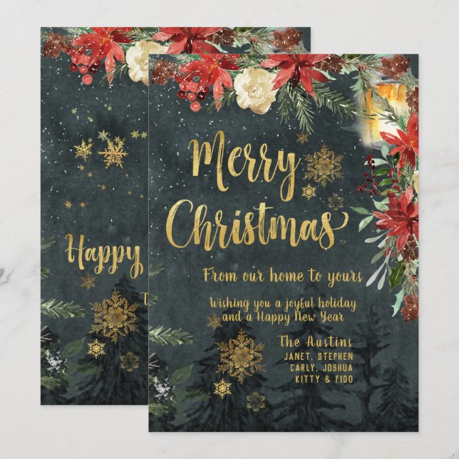 Merry Christmas Gold Calligraphy Holiday Card (Front/Back)