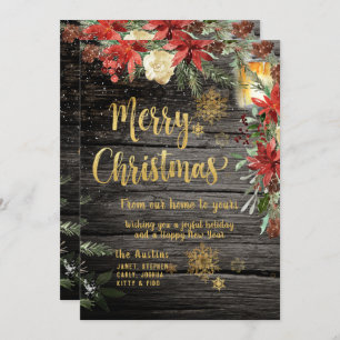 Merry Christmas Gold Calligraphy Rustic Board Card