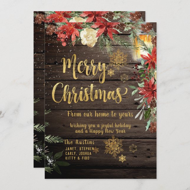 Merry Christmas Gold Calligraphy Rustic Board Card (Front/Back)