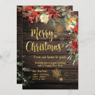 Merry Christmas Gold Calligraphy Rustic Board Card