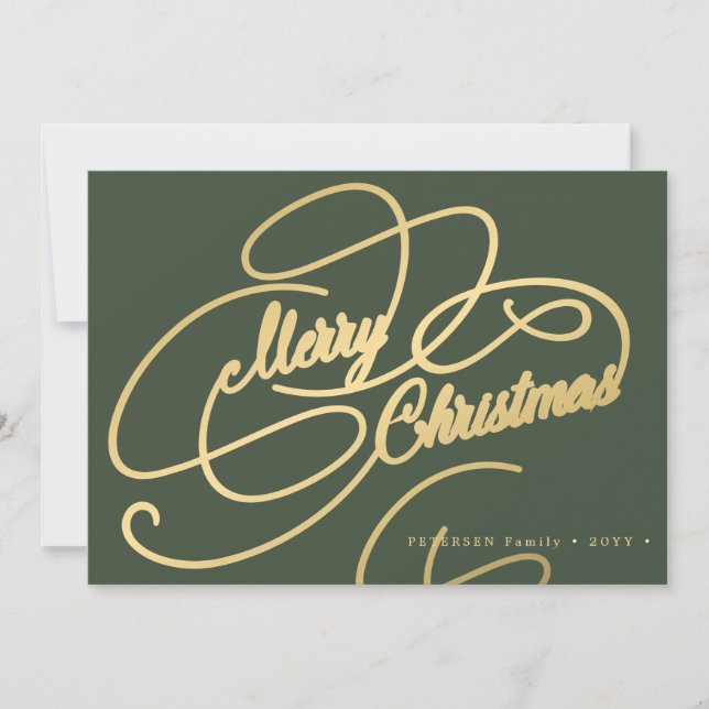 Merry Christmas gold calligraphy script elegant Holiday Card (Front)