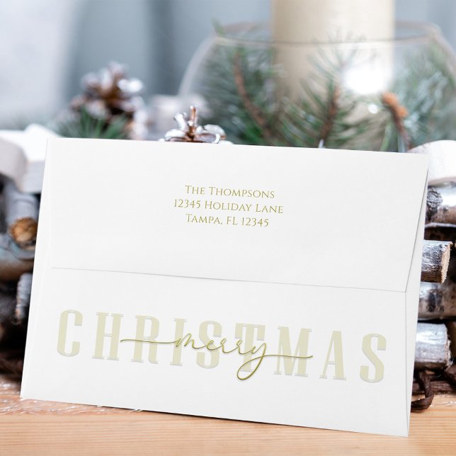 Merry Christmas Gold Calligraphy Script Simple  Envelope (Merry Christmas stylish gold calligraphy script lettering envelope.)
