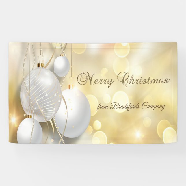 Merry Christmas, Gold Christmas Ornaments Banner (Horizontal)