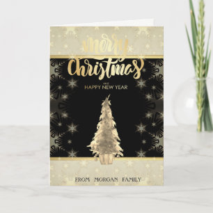 Merry Christmas,Gold Christmas Tree Snowflakes Holiday Card