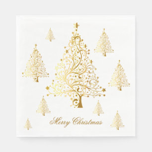 Merry Christmas Gold Christmas Trees Napkin