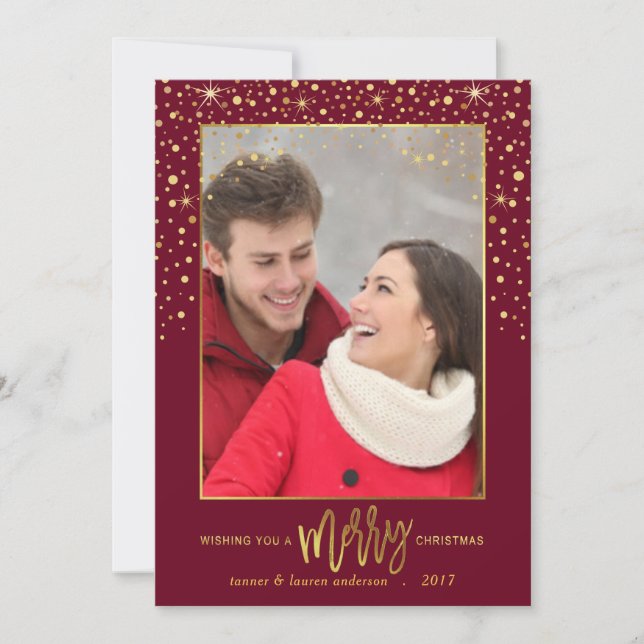 Merry Christmas Gold Confetti Holiday Photo (Front)
