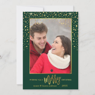 Merry Christmas Gold Confetti Holiday Photo-Green