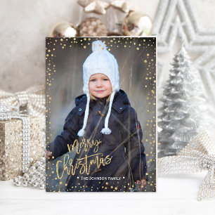 Merry Christmas Gold Confettie 2 Photos Card
