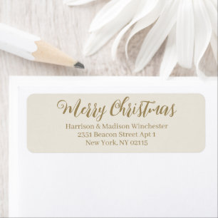 Merry Christmas gold cream calligraphy address