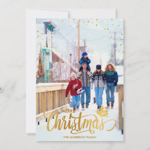 Merry Christmas Gold Family Custom Photo Card