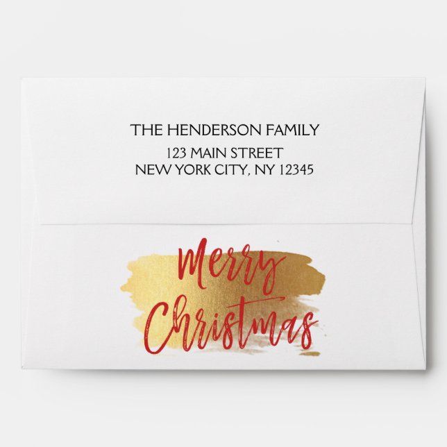 Merry Christmas Gold Foil and Red Christmas Script Envelopes (Back (Top Flap))