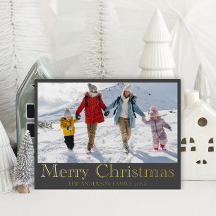 Merry Christmas Gold Foil Calligraphy & Photo Foil Holiday Postcard