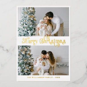 Merry Christmas Gold foil Lettering Photo Holiday Card