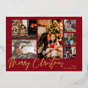 Merry Christmas Gold Foil Multi Photo - Red
