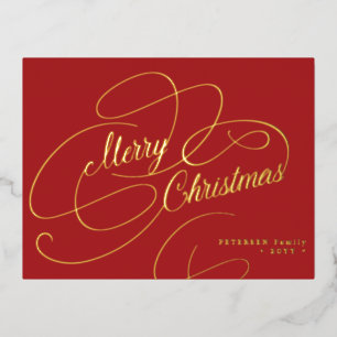 Merry Christmas gold foil script classic red Holiday Postcard