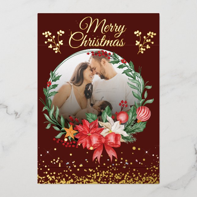 Merry Christmas Gold For Dad, Mom Foil Holiday Card (Front)