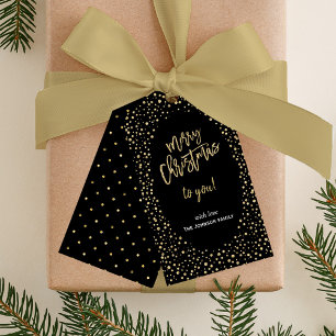 Merry Christmas   Gold   Glitter Dots   Photo Card Gift Tags
