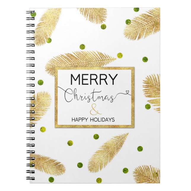 Merry Christmas Gold Glitter Script - Notebook (Front)
