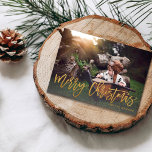 Merry Christmas Gold Glitter Script Photo Fade<br><div class="desc">Send your Christmas wishes in style with your Merry Christmas Gold Glitter Script Photo Christmas Card. This version has a background so your text can be seen clearer when typed.</div>