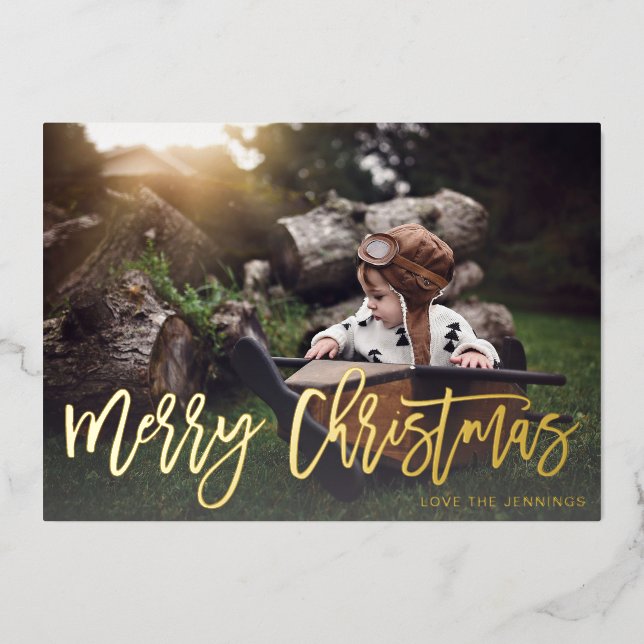 Merry Christmas Gold Glitter Script Photo Fade (Front)