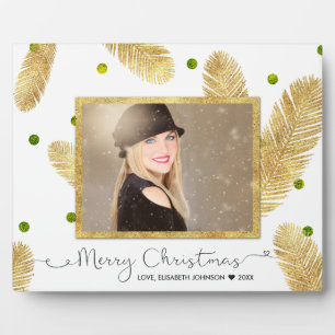 Merry Christmas Gold Glitter Script - Photo Plaque