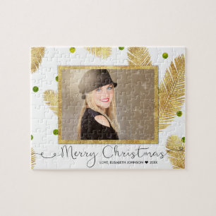 Merry Christmas Gold Glitter Script Photo - Puzzle