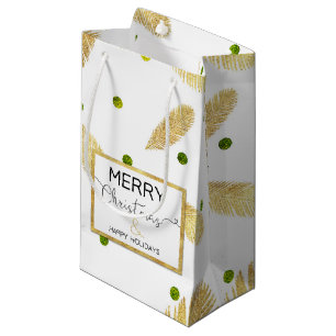 Merry Christmas Gold Glitter Script Small Gift Bag