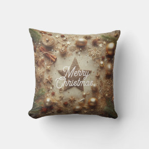 Merry Christmas Gold Glitter Star Throw Pillow