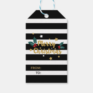 Merry Christmas Gold Glitter & Stripes Gift Tags