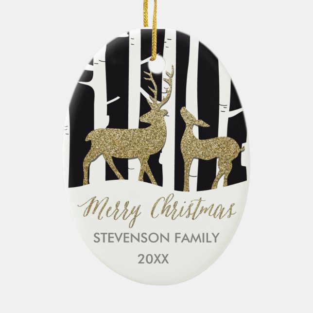 Merry Christmas gold glittering deers ornament (Back)