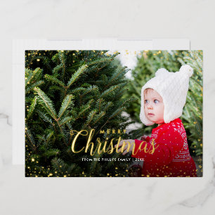Merry Christmas Gold Glitz Photo Overlay Foil Holiday Card