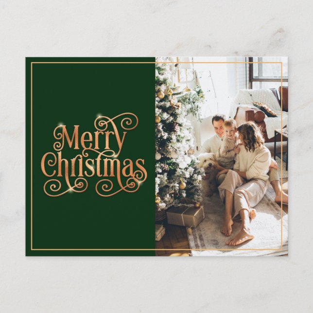 Merry Christmas Gold Green Shiny Swirl Classic Holiday Postcard (Front)