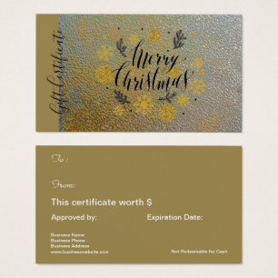 Merry Christmas Gold Holiday Gift Card Certificate