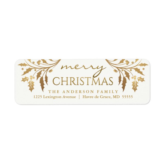 Merry Christmas Gold Holiday Holly Return Address (Front)