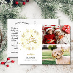 Merry Christmas Gold Holiday Wreath 2 Photos Postcard<br><div class="desc">Send out Christmas holiday Cheer with this festive postcard featuring your two photos and a faux gold holiday snowflake wreath. The backside offers space for a typed note or delete to leave space for a handwritten note. Fun and festive yet simple and modern - a card that's sure to spread...</div>
