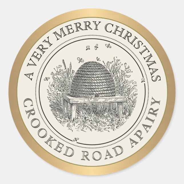 Merry Christmas Gold & Ivory Apiary Label (Front)