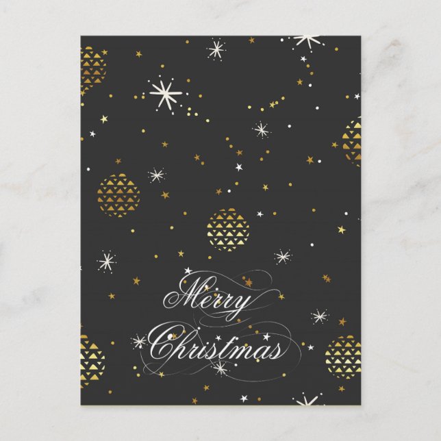 Merry Christmas- Gold Lanterns and White Stars Holiday Postcard (Front)