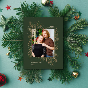 Merry Christmas Gold Leaves Family Photo Frame Holiday Postcard