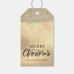 Merry Christmas Gold Metallic Glitter Gift Tags
