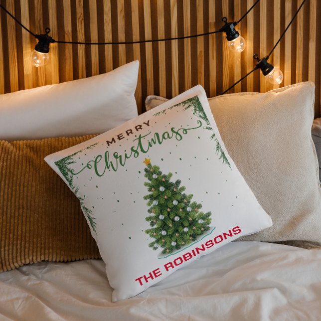 Merry Christmas Gold Modern Custom Family Throw Pillow (Creator Uploaded)