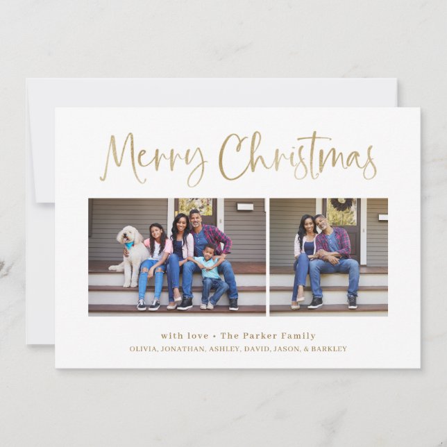 Merry Christmas | Gold Modern Multi Photo Holiday Card (Front)