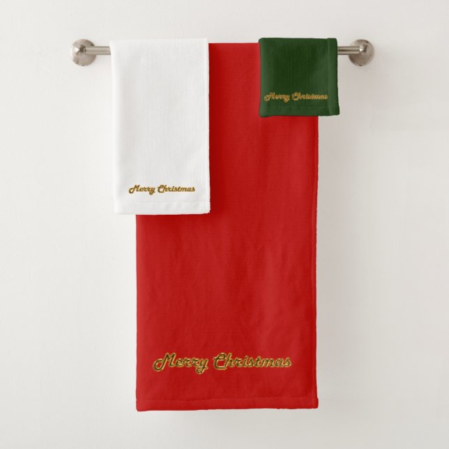 Merry Christmas Gold Monogrammed Bath Towel Set (Insitu)