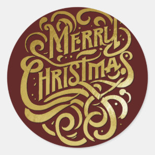 Merry Christmas Gold on Any Colour Classic Round Sticker