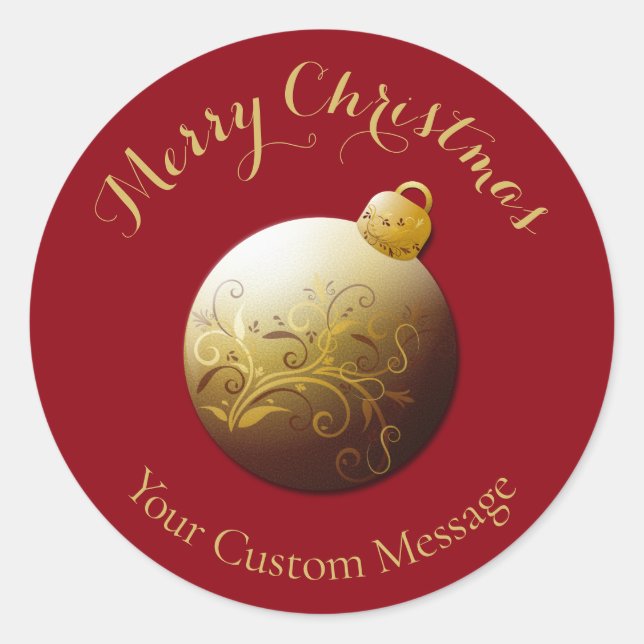 Merry Christmas Gold Ornament Personalized Classic Round Sticker (Front)