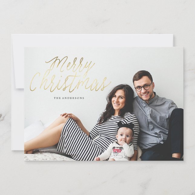 MERRY CHRISTMAS GOLD photo christmas greeting card (Front)