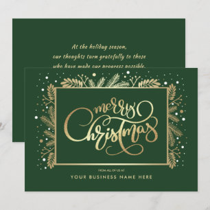 Merry Christmas. Gold Pine Branches Corporate Holiday Card
