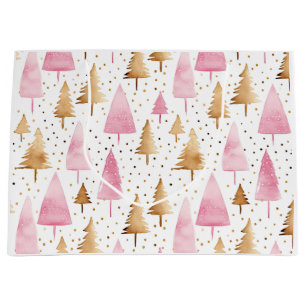 Merry Christmas Gold Pink Tree Large Gift Bag