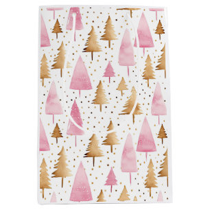 Merry Christmas Gold Pink Tree Medium Gift Bag